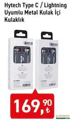 HYTECH TYPE C/LİGHTNİNG UYUMLU METAL KULAK İÇİ KULAKLIK fiyat ve kampanya bilgisi